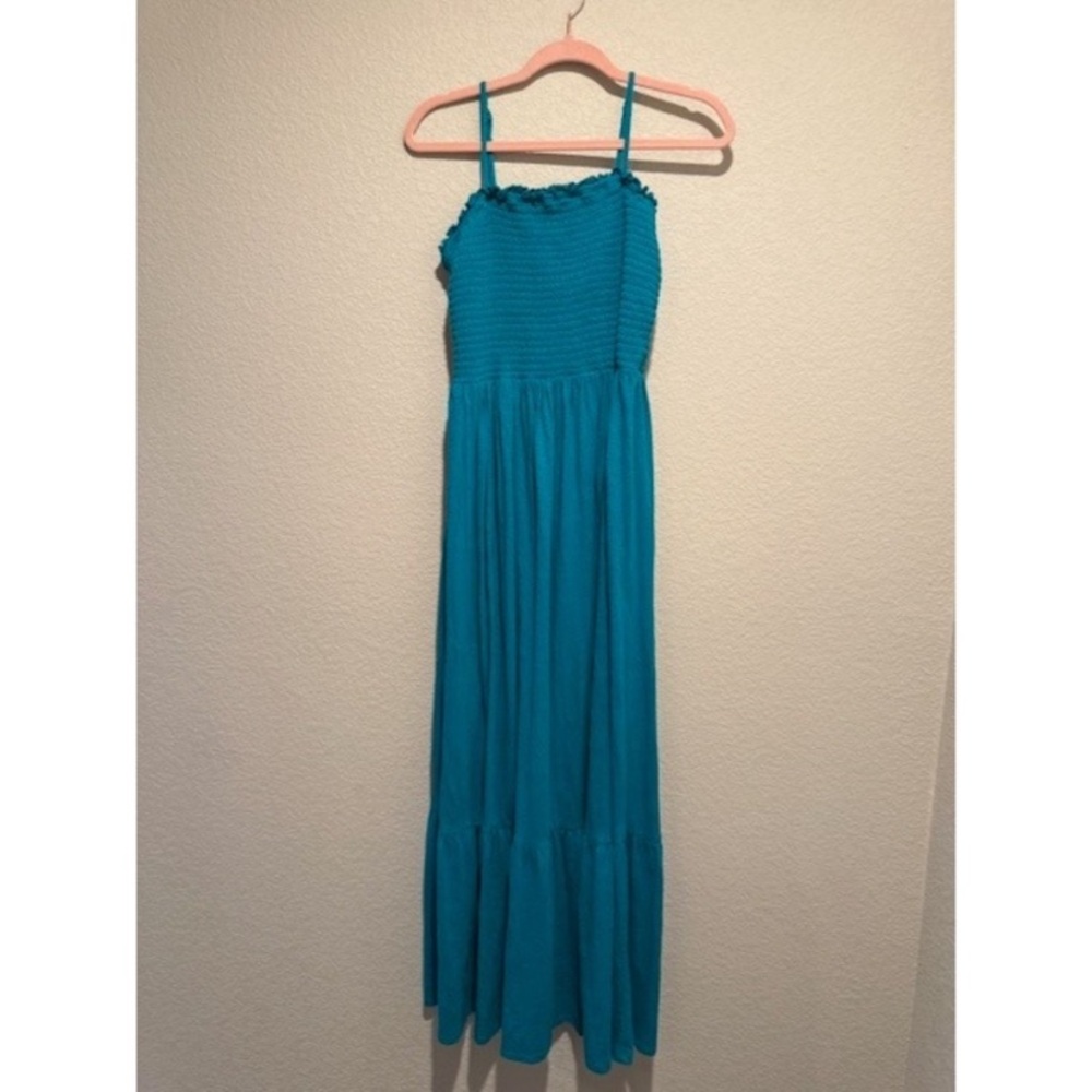 New Anthropologie Smocked Flounced Teal Blue Green Tiered Marisol Maxi Dress S - Picture 5 of 8